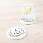 Anchor herald initial coaster<br><div class="desc">Elevate your coastal-inspired decor with these charming coasters, adorned with a personalized anchor design. Each coaster features the initials of the bride and groom within a classic anchor herald. Perfect for adding a touch of maritime romance to your home or wedding celebration, these coasters serve as stylish and functional keepsakes...</div>