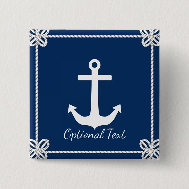 Anchor in Rope Frame Nautical 2 Inch Square Button (Front)