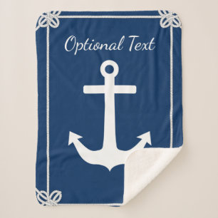 Anchor in Rope Frame Nautical Sherpa Blanket
