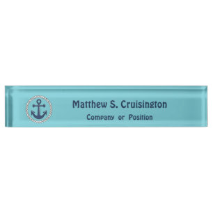 Anchor in Rope on blue Personalized Nautical Nameplate