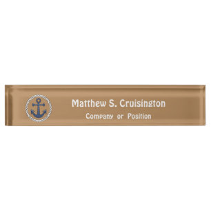 Anchor in Rope on Tan Personalized Nautical Nameplate