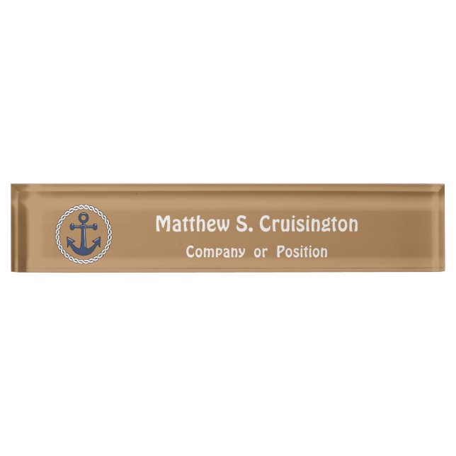 Anchor in Rope on Tan Personalized Nautical Nameplate (Front)