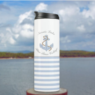 Anchor Lake Vacation Beach House Name Blue Stripes Thermal Tumbler