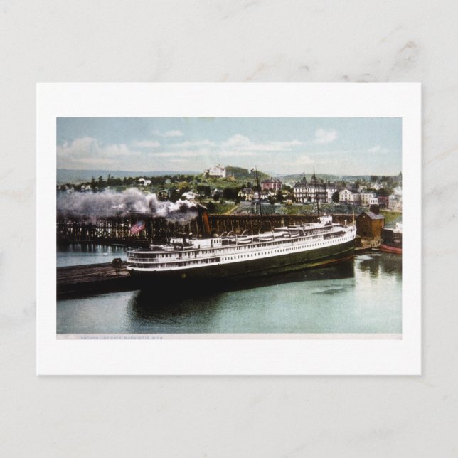Anchor Line Dock, Marquette, Michigan 1908 Postcard (Front)