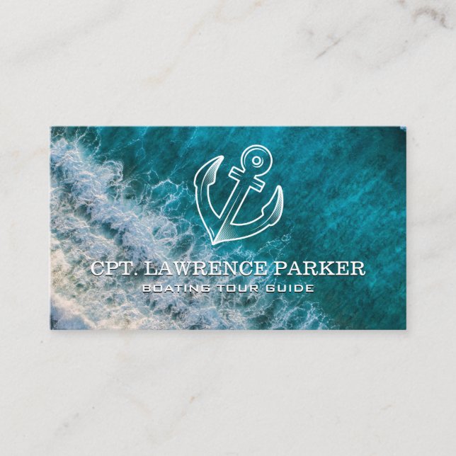 Anchor Logo | Ocean Waves | Boating Business Card (Front)