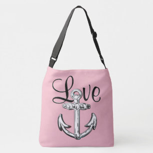 Anchor Love  nautical beach  shoulder bag pink