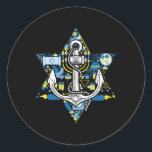 Anchor Menorah Star Hanukkah Boating Sailing Chanu Classic Round Sticker<br><div class="desc">Anchor Menorah Star Hanukkah Boating Sailing Chanukah Jewish</div>