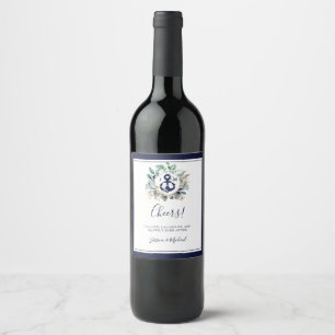 Anchor Monogram Greenery Wreath Navy Wedding Wine Label