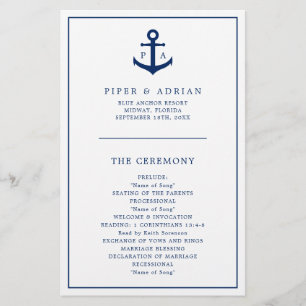 Anchor Monogram Nautical Budget Wedding Program