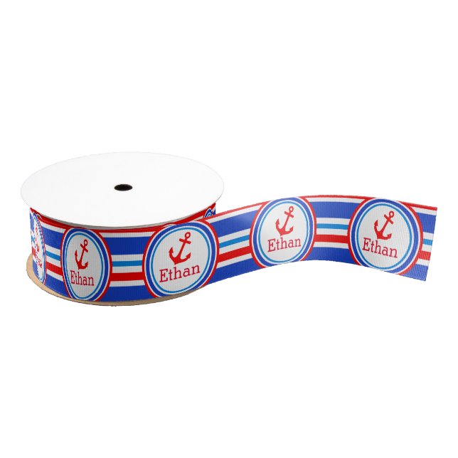Anchor named stripe blue white red ribbon grosgrain ribbon (Spool)