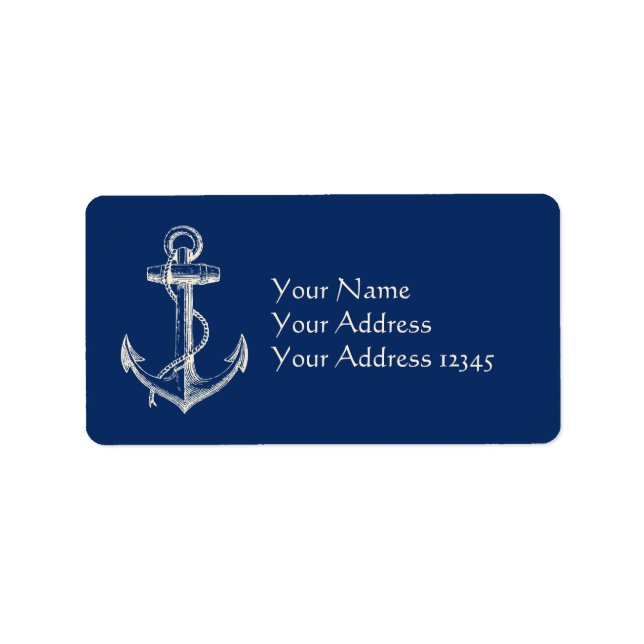Anchor Nautical Address Label Gift Navy Blue White (Front)