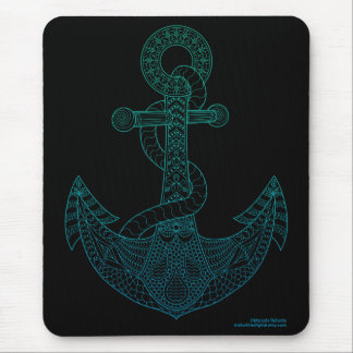 Anchor Nautical Art Outline Sea Blue Ombre Black Mouse Pad