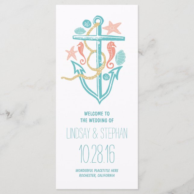 anchor nautical beach wedding program (Front)