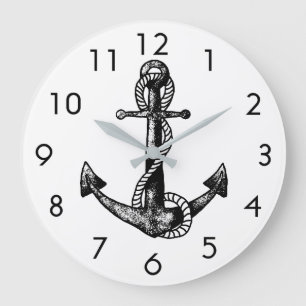 Anchor Nautical Black and white Large Clock
