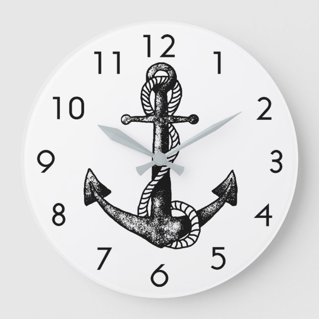 Anchor Nautical Black and white Large Clock (Front)
