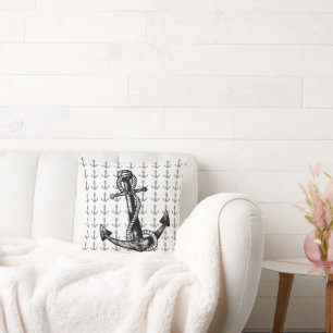 Anchor Nautical Black and white Throw Pillow