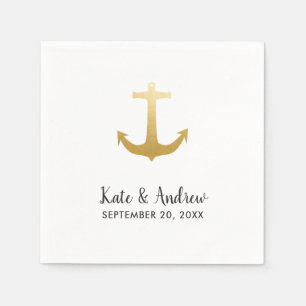 Anchor Nautical Faux Gold Foil   Ocean Wedding Napkin