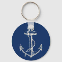 Anchor Nautical Keychain Gift Navy Blue White