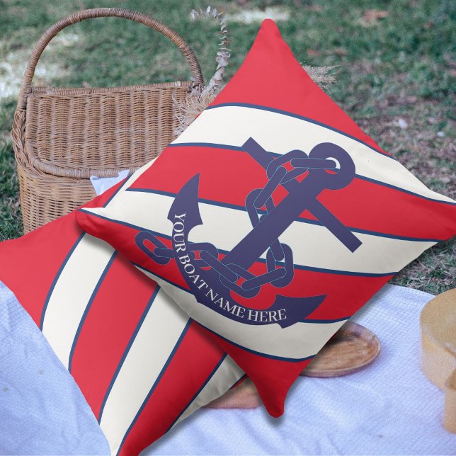 Anchor Nautical Marine Red StripeBeach House   Outdoor Pillow (Creator Uploaded)