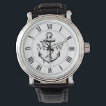 Anchor, Nautical Monogram Watch<br><div class="desc">Anchor, vintage engraving. Roman numerals. Replace placeholder letters with your initials.</div>