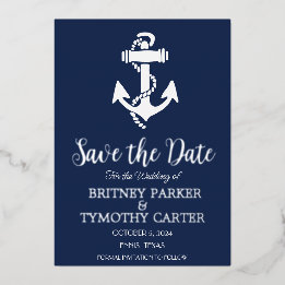 Anchor Nautical Navy Blue Modern QR Code Wedding