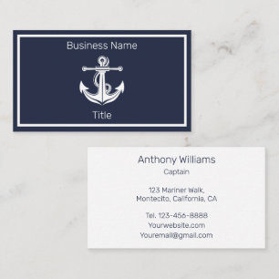 Anchor Nautical Navy Blue Sailor Sailing Business Card