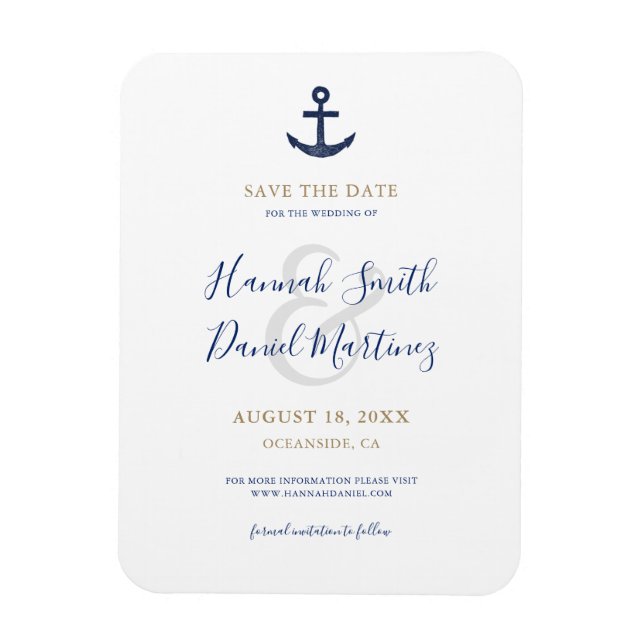Anchor Nautical Navy Boat Wedding Save the Date Magnet (Vertical)