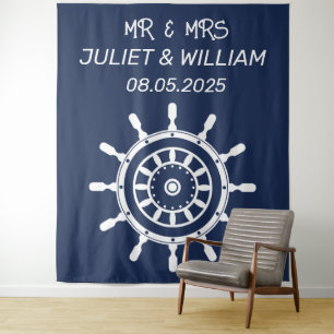 Anchor Nautical Navy Wedding Backdrop banner Tapestry