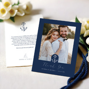 Anchor Nautical Navy & White Photo Thank You Card