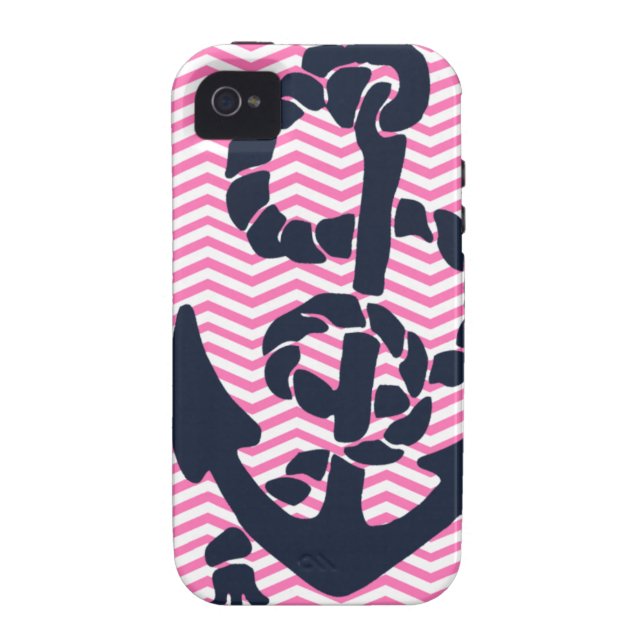 Anchor Nautical Pink Navy Chevron iPhone Case 4 s (Back)