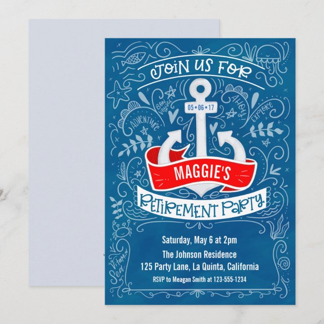 Anchor Nautical Retirement Invitation (Front/Back)