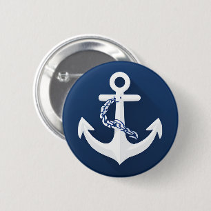 Anchor Nautical Sailing Boating White Navy Blue 2 Inch Round Button