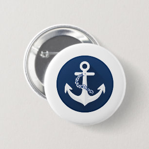 Anchor Nautical Sailing Boating White Navy Blue 2 Inch Round Button
