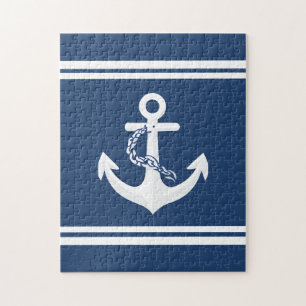 Anchor Nautical Sailing Boating White Navy Blue Jigsaw Puzzle