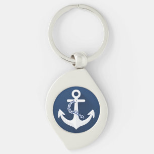 Anchor Nautical Sailing Boating White Navy Blue Keychain