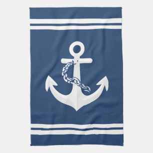 Anchor Nautical Sailing Boating White Navy Blue Kitchen Towel