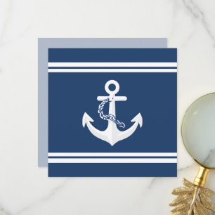 Anchor Nautical Sailing Boating White Navy Blue Thank You Card