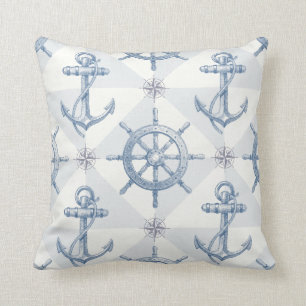 Anchor Nautical Sailing Ships Wheel Hand Drawn Throw Pillow