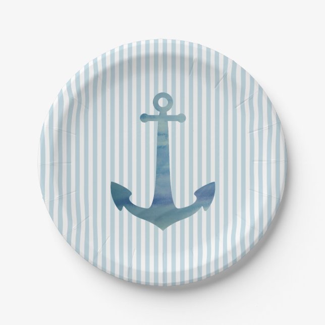 Anchor Nautical Stripe Beach Party Plates (Front)