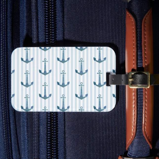 Anchor Nautical Stripe Coastal Pattern Luggage Tag (Front Insitu 4)