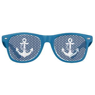 Anchor Nautical Symbol Classic White Navy Blue  Retro Sunglasses