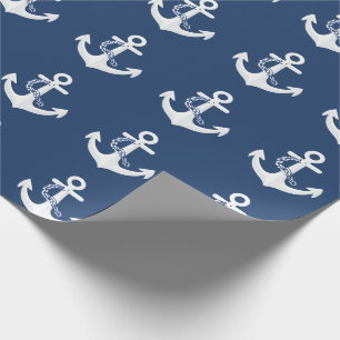 Anchor Nautical Symbol Classic White Navy Blue Wrapping Paper