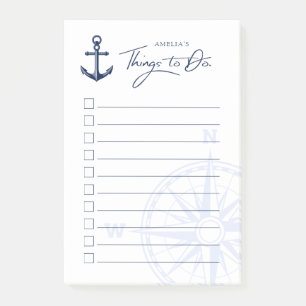 Anchor Nautical Themed Custom Name Task list Post-it Notes