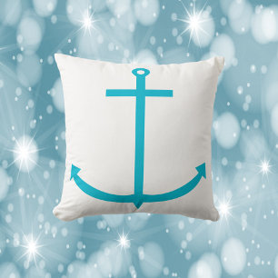 Anchor Nautical Turquoise Blue Throw Pillow