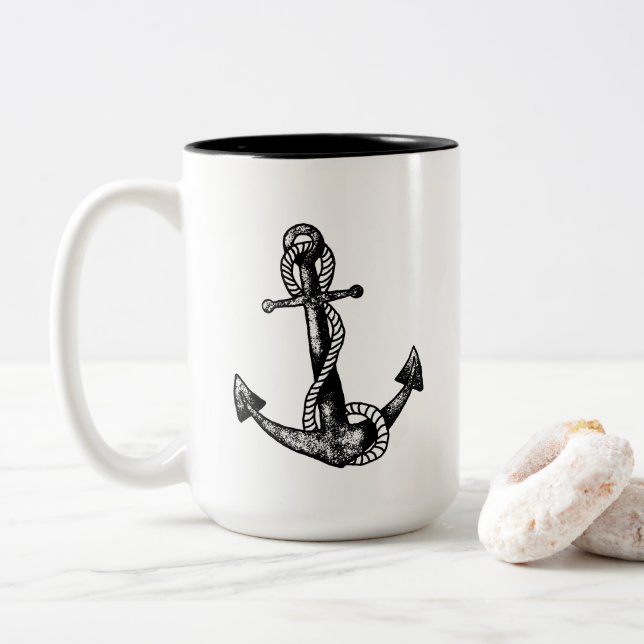 Anchor Nautical  Two-Tone Coffee Mug (With Donut)