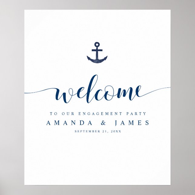Anchor Nautical Wedding Rehearsal Dinner Welcome Poster (Front)