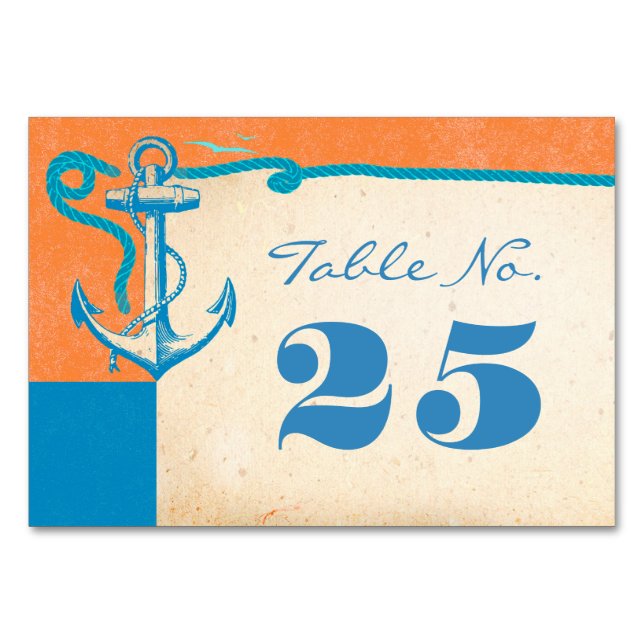 Anchor Nautical Wedding Table Number Cards (Front)