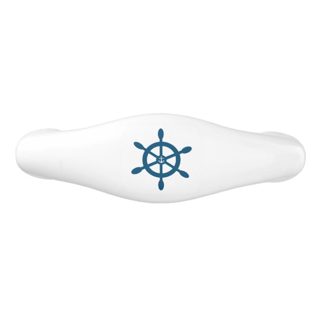 Anchor - Nautical with ships wheel Ceramic Drawer Pull (Front)