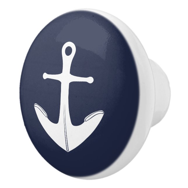 Anchor Navy Blue and White Nautical Home Decor Ceramic Knob (Right)