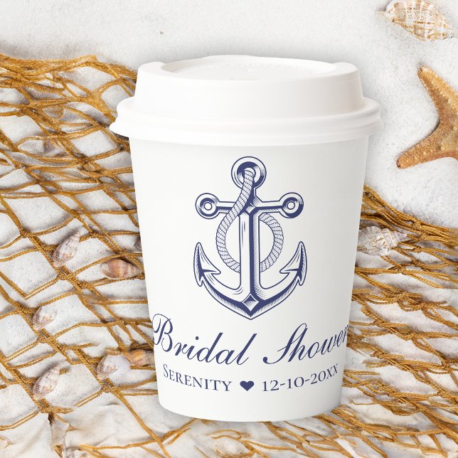 Anchor Navy Blue Elegant Nautical Bridal Shower  Paper Cups (Creator Uploaded)